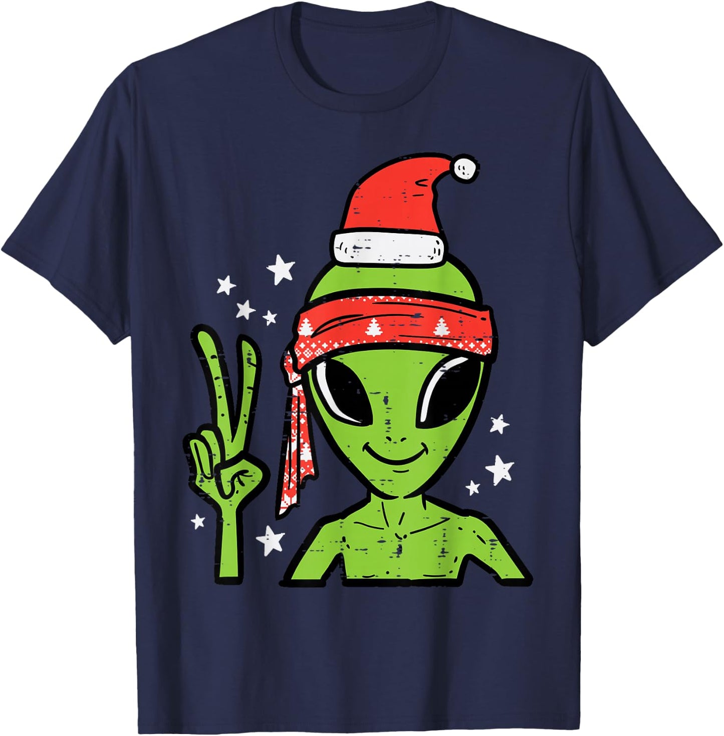 Christmas Alien Santa Peace Hand Xmas Space Men Boys Kids T-Shirt - T-Shirt | Navy