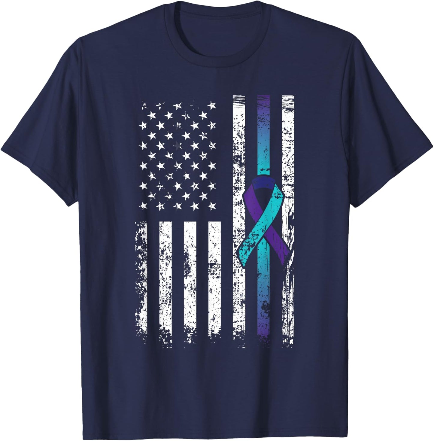 Suicide Depression American Flag Prevention Awareness T-Shirt - T-Shirt | Navy
