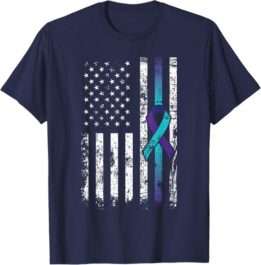 Suicide Depression American Flag Prevention Awareness T-Shirt - T-Shirt | Navy