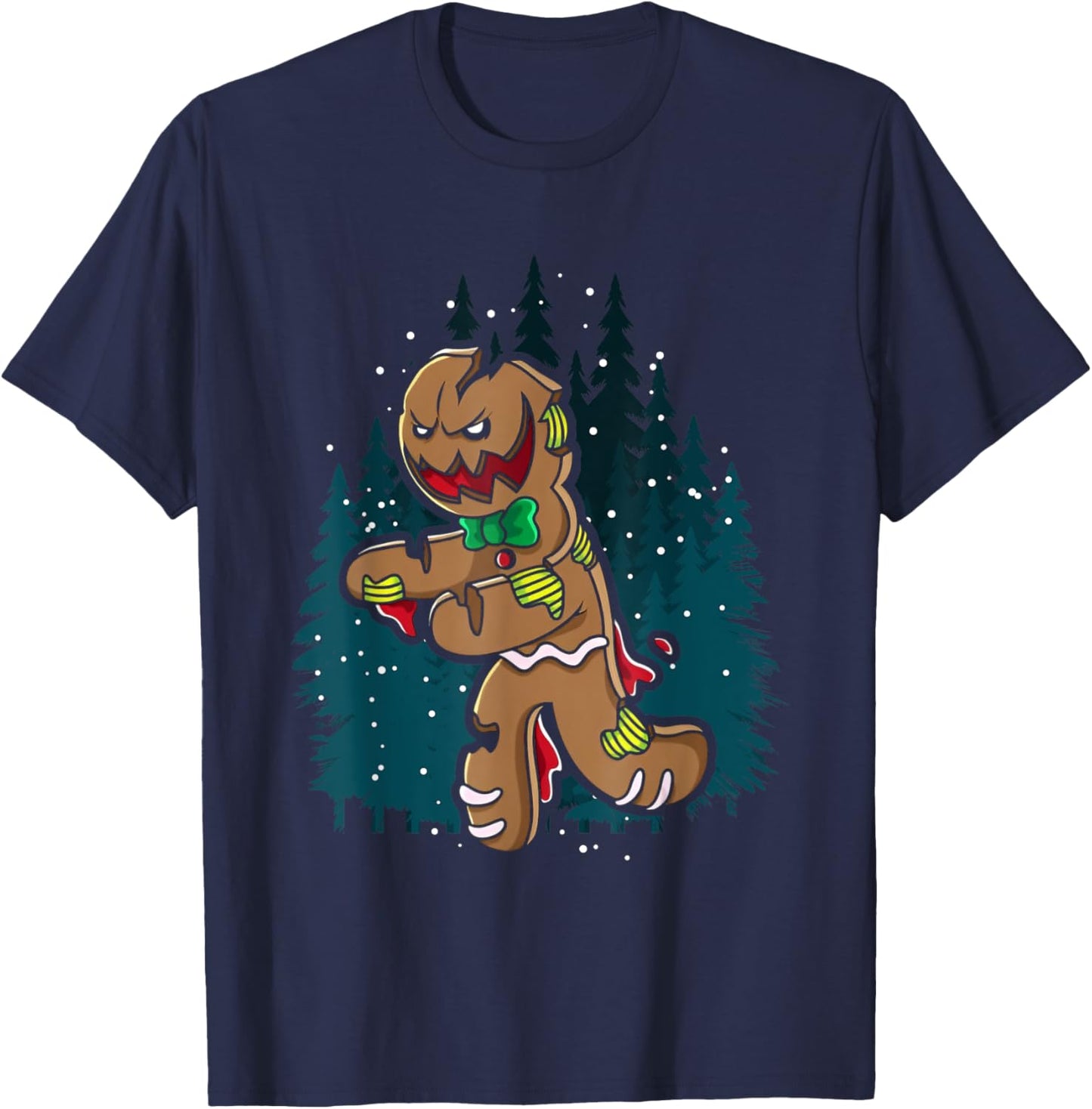 Creepy Zombie Gingerbread Man Funny Scary Christmas Holiday T-Shirt - T-Shirt | Navy
