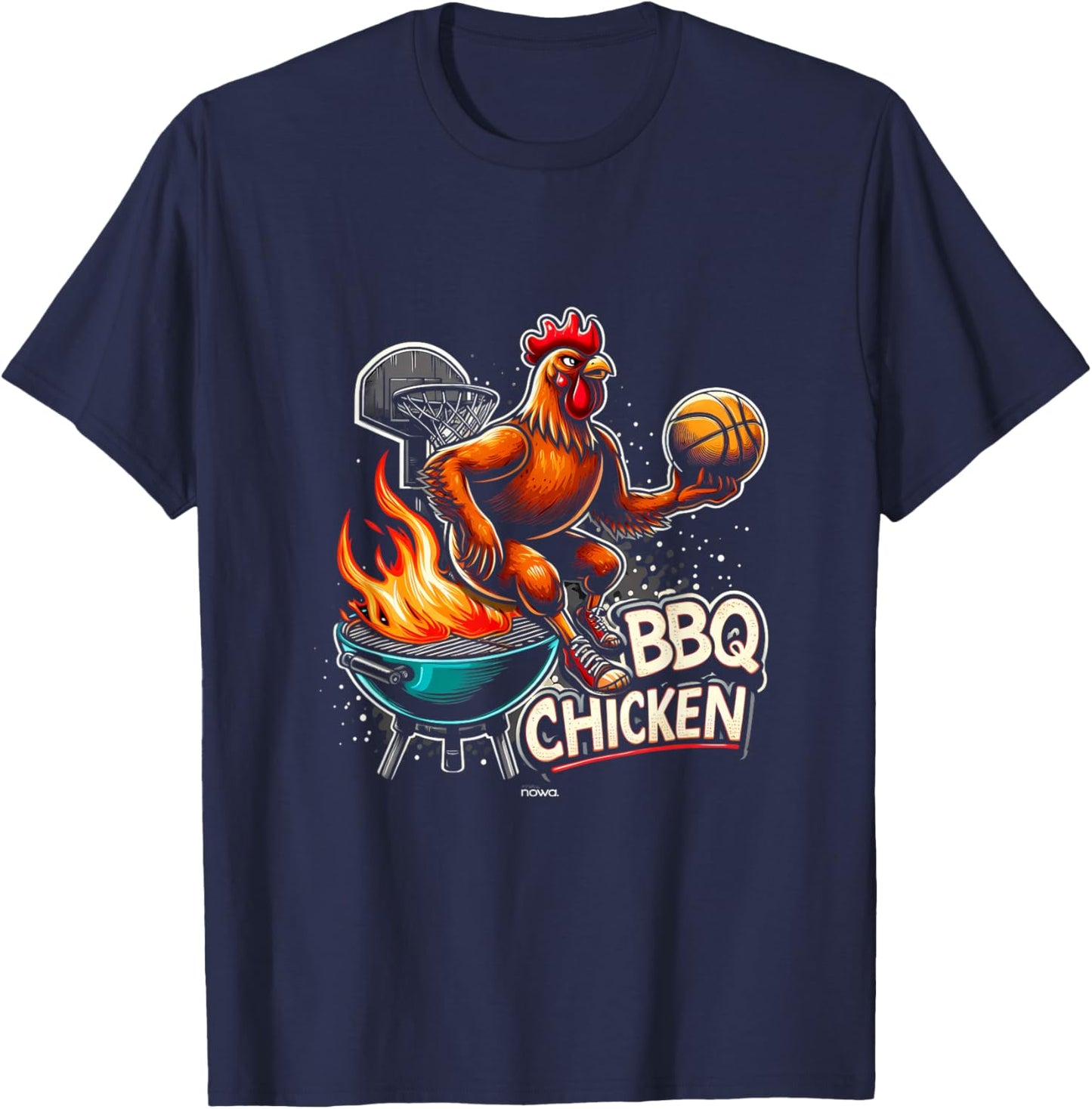 Grilled Bbq Chicken Playing Flaming Basketball T-Shirt - T-Shirt | Navy