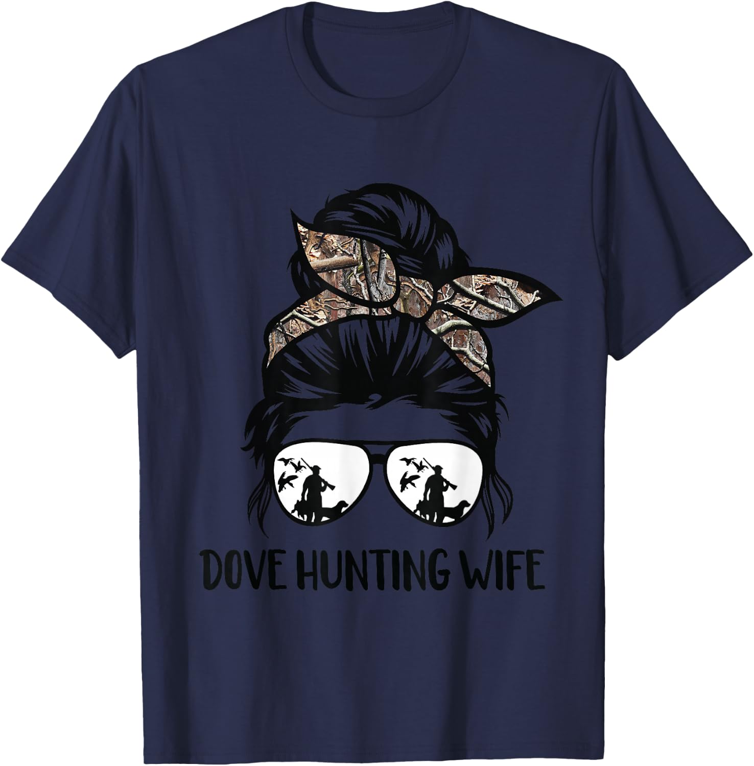 Dove Hunting Wife Messy bun Funny Dove Hunter Woman mom T-Shirt - T-Shirt | Navy