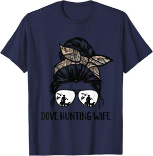 Dove Hunting Wife Messy bun Funny Dove Hunter Woman mom T-Shirt - T-Shirt | Navy