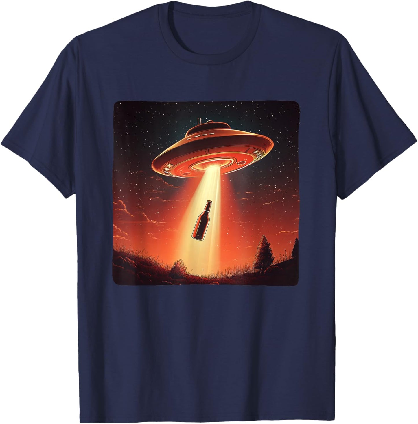 Funny UFO beams beer up for Alien Lovers T-Shirt - T-Shirt | Navy