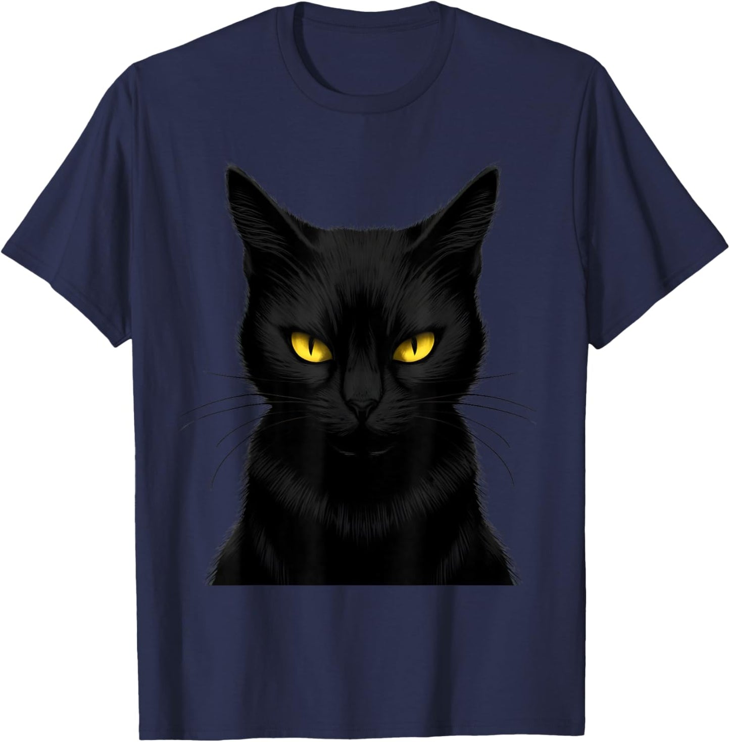 Black Cat Yellow Eyes Graphic Men Women Boys Girls T-Shirt - T-Shirt | Navy
