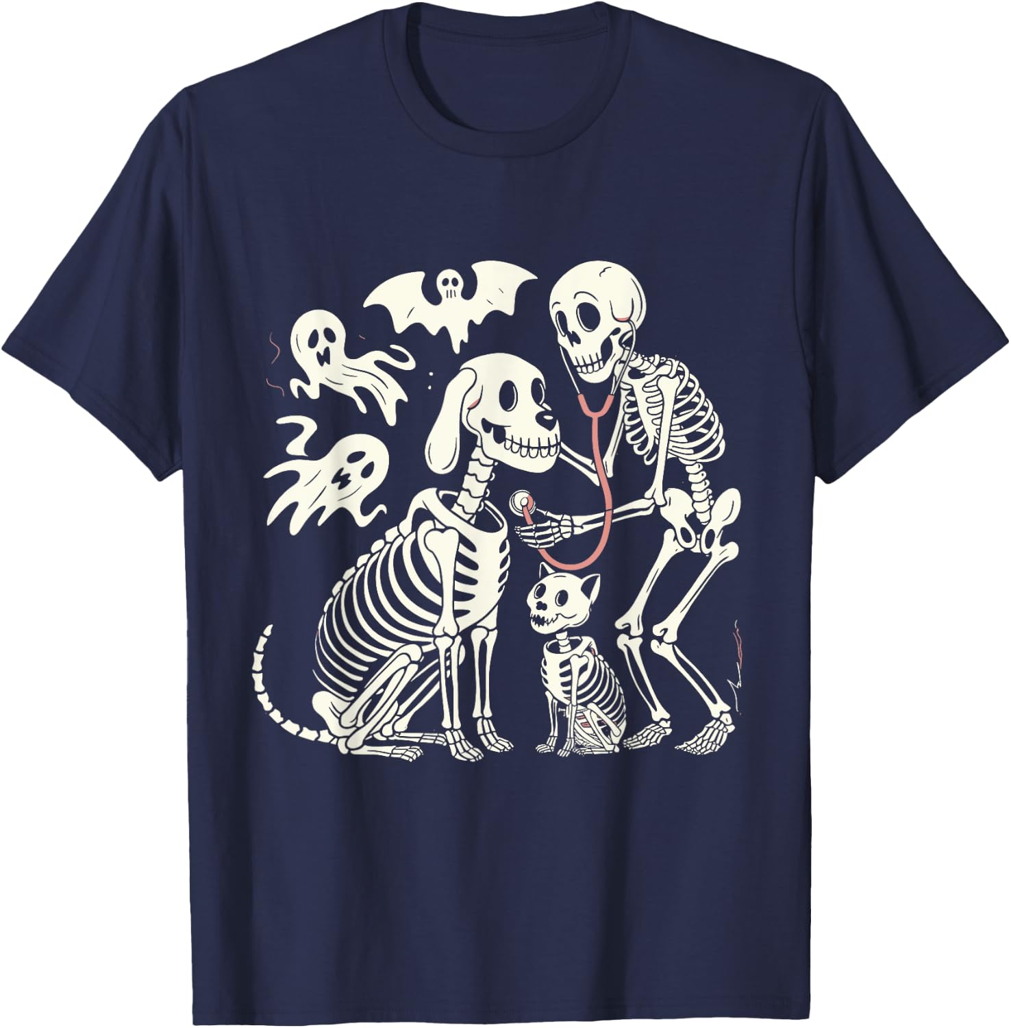 Funny Skeleton Veterinarian Animal Lovers Spooky Halloween T-Shirt - T-Shirt | Navy