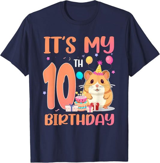 It's My 10th Birthday Cute Hamster 10 Year Old Kids T-Shirt - T-Shirt | Navy