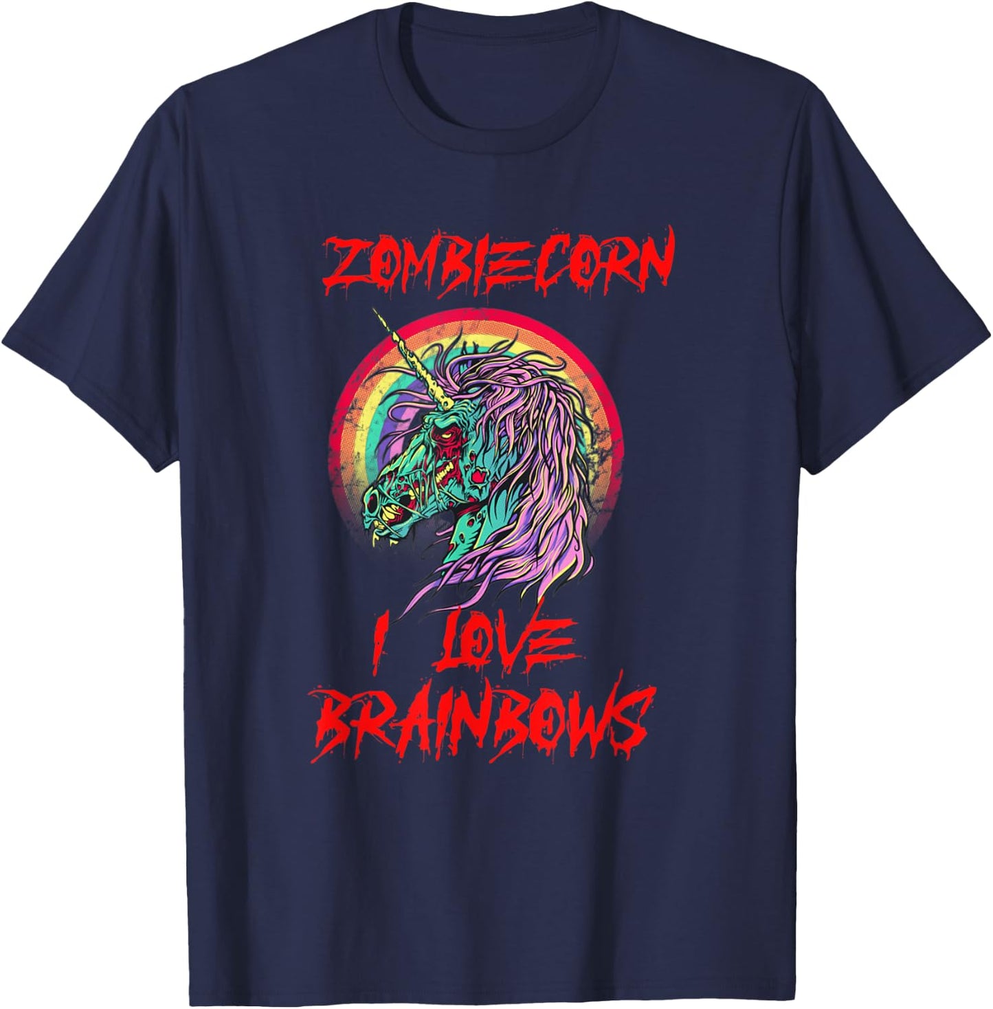 Zombiecorn Zombie Unicorn Brainbows Halloween T-Shirt - T-Shirt | Navy
