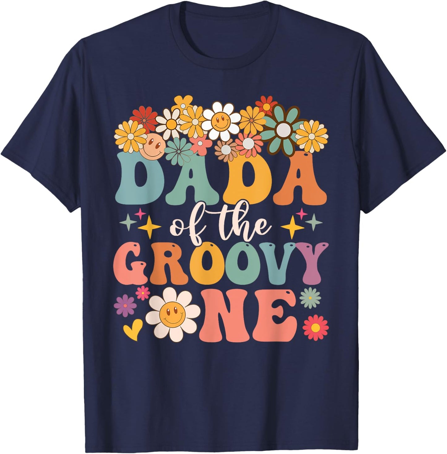 Retro Dada of Groovy One Matching Family 1st Birthday Party T-Shirt - T-Shirt | Navy