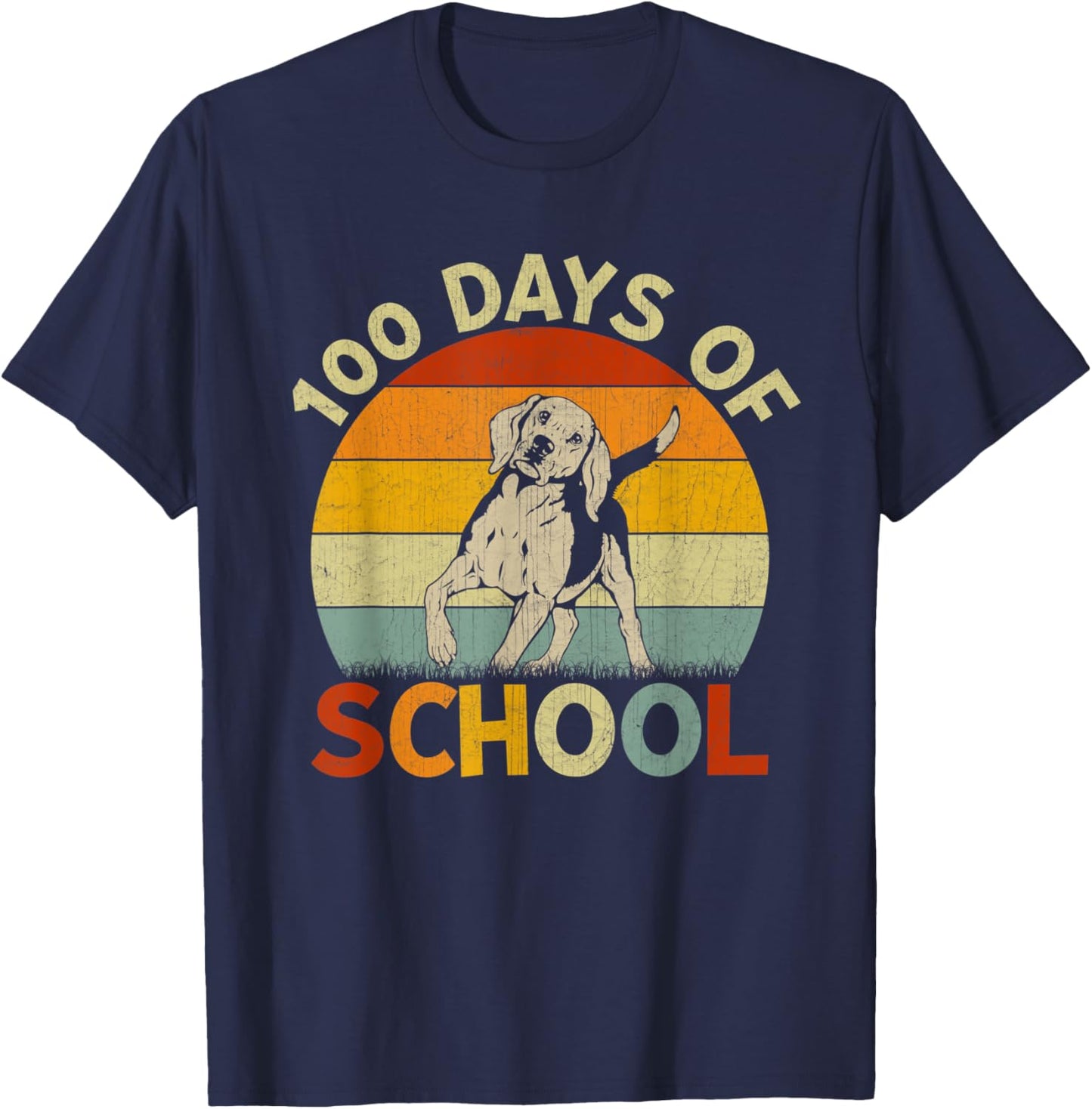 Beagle Dog Retro Boys Girls Teachers 100th Day of School T-Shirt - T-Shirt | Navy