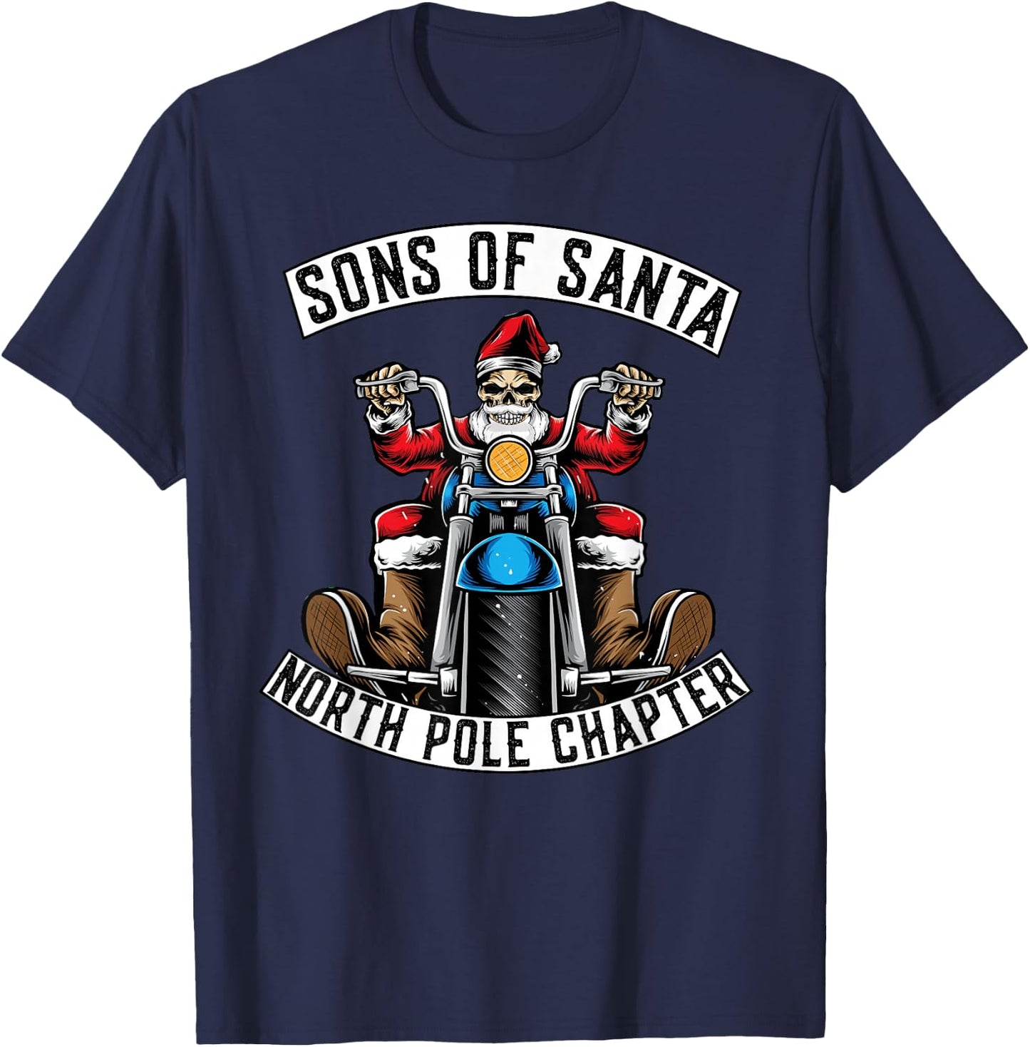 Sons Of Santa Merry Christmas Rocker Motorcycle Skeleton T-Shirt - T-Shirt | Navy