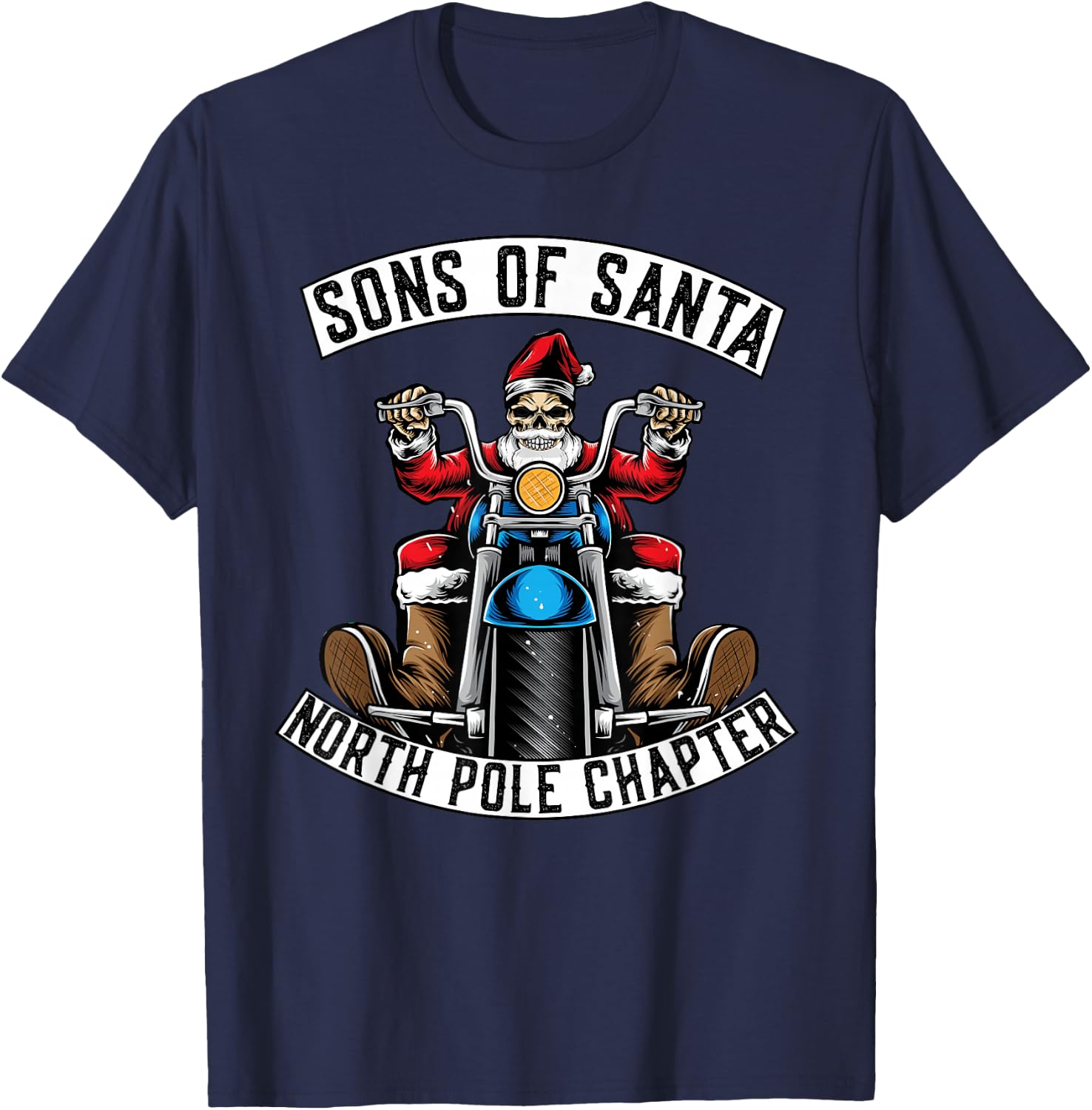 Sons Of Santa Merry Christmas Rocker Motorcycle Skeleton T-Shirt - T-Shirt | Navy
