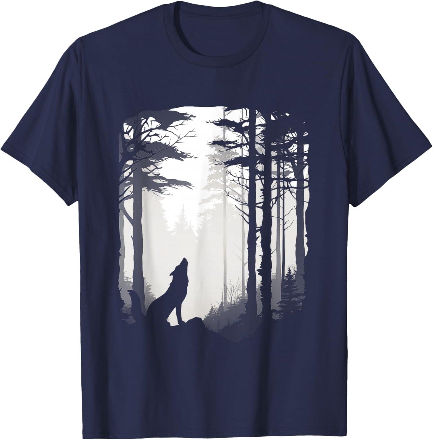 Wolf Howling Silhouette Forest Wildlife T-Shirt - T-Shirt | Navy