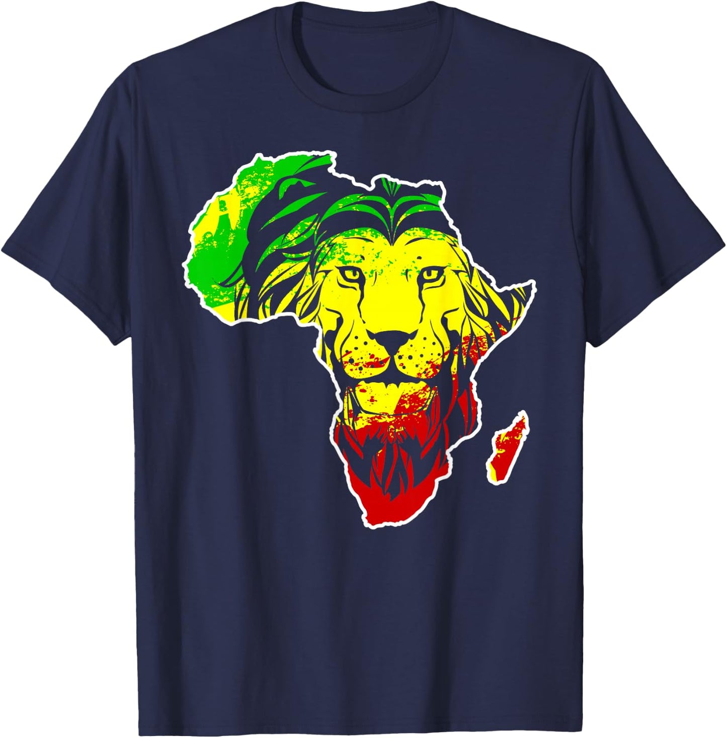 Roar Africa Map Lion Face Reggae Rasta Gift Design design T-Shirt - T-Shirt | Navy