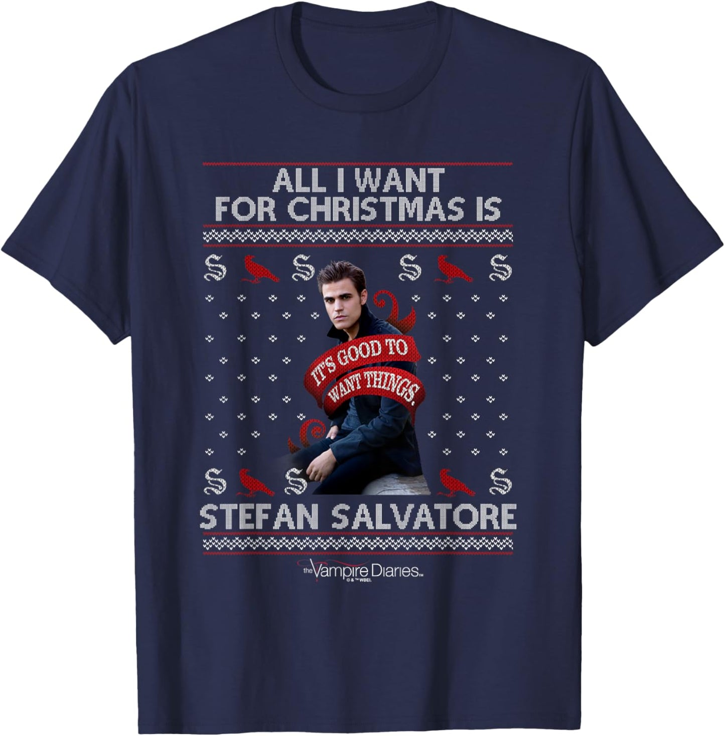 Vampire Diaries All I Want for Christmas is Stefan Salvatore T-Shirt - T-Shirt | Navy