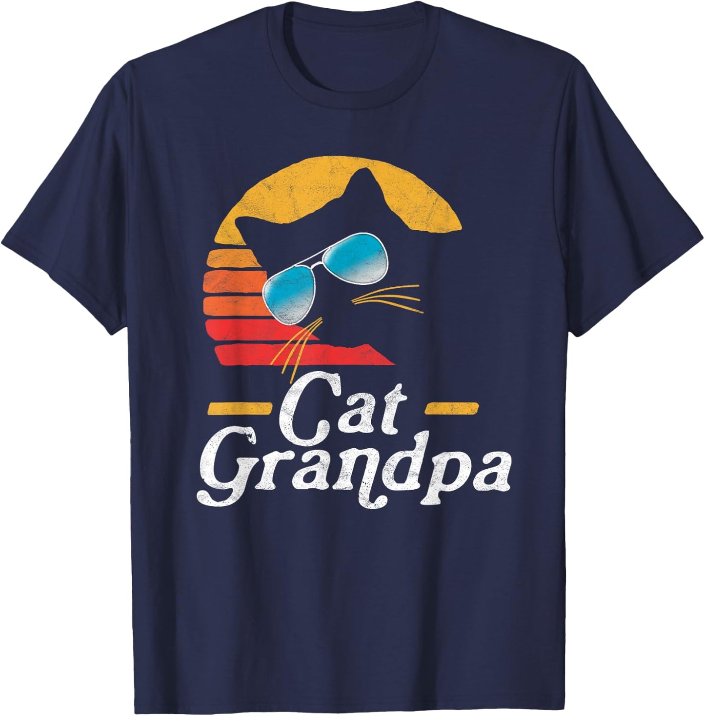 Cat Grandpa Vintage Eighties Style Cat Retro Sunglasses T-Shirt - T-Shirt | Navy