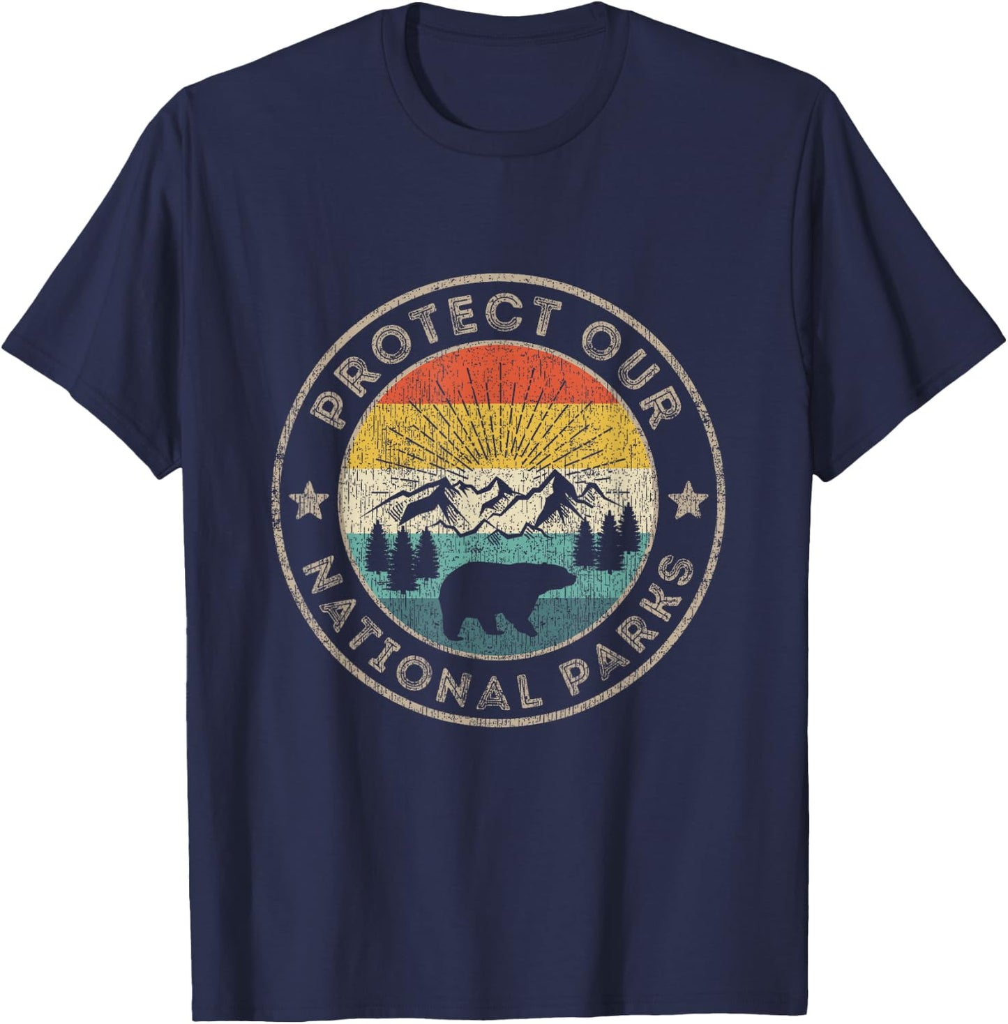 Vintage NP Accessories National Park Gifts Protect Our National Parks Retro Hiking - Men, -Adults - Black - Short Sleeve - Classic Fit - Small T-Shirt - T-Shirt | Navy