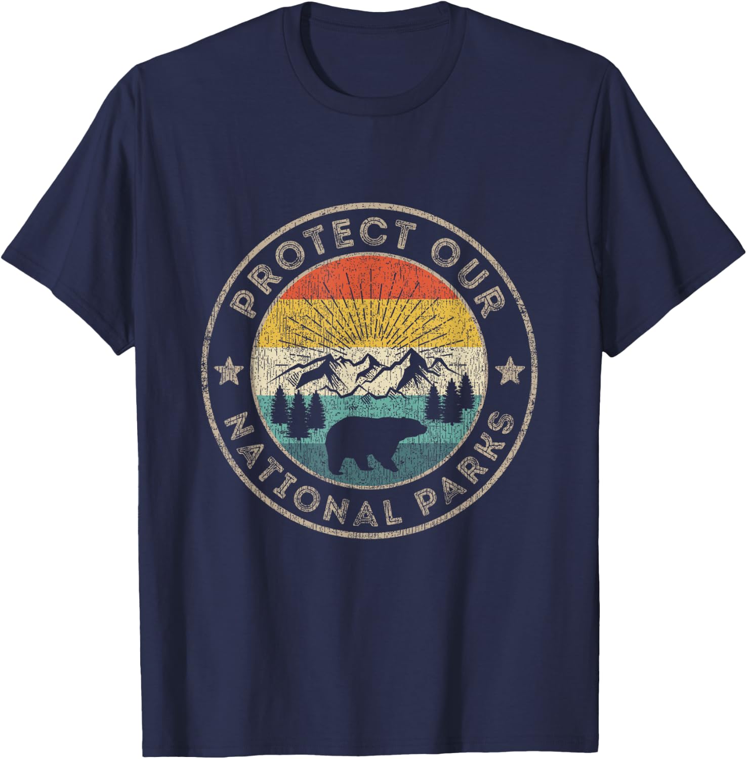 Vintage NP Accessories National Park Gifts Protect Our National Parks Retro Hiking - Men, -Adults - Black - Short Sleeve - Classic Fit - Small T-Shirt - T-Shirt | Navy