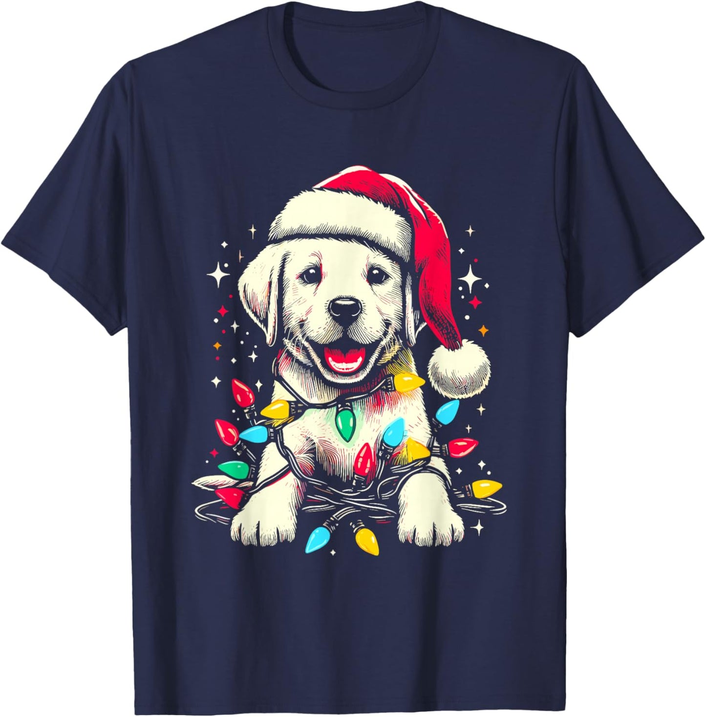 Labrador Santa Hat - Cute Colorful Dog Puppy Christmas Lover T-Shirt - T-Shirt | Navy
