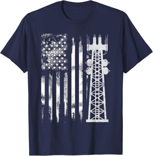 Patriotic Tower Climber Transmissionservie Climbing T-Shirt - T-Shirt | Navy