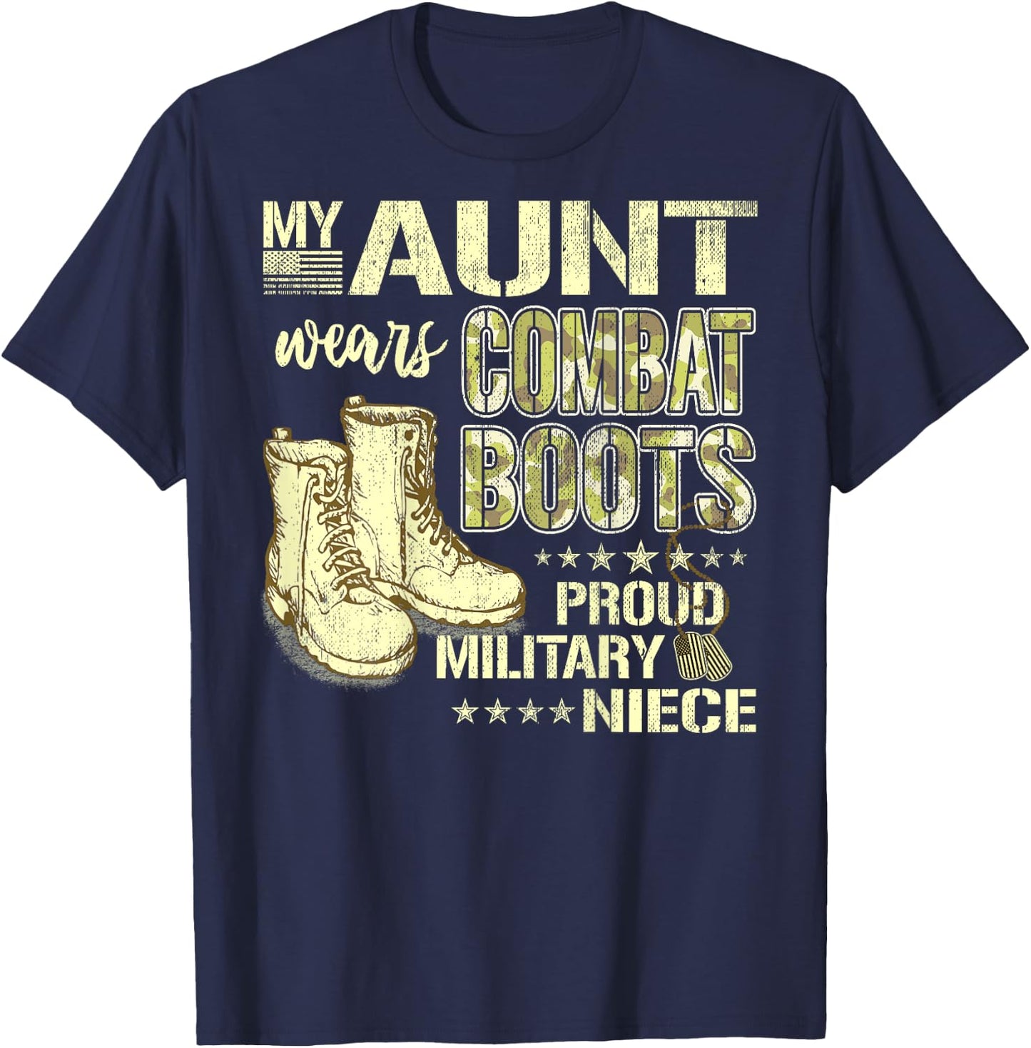 My Aunt Wears Combat Boots Dog Tag Proud Military Niece Gift Women Kids T-Shirt - T-Shirt | Navy