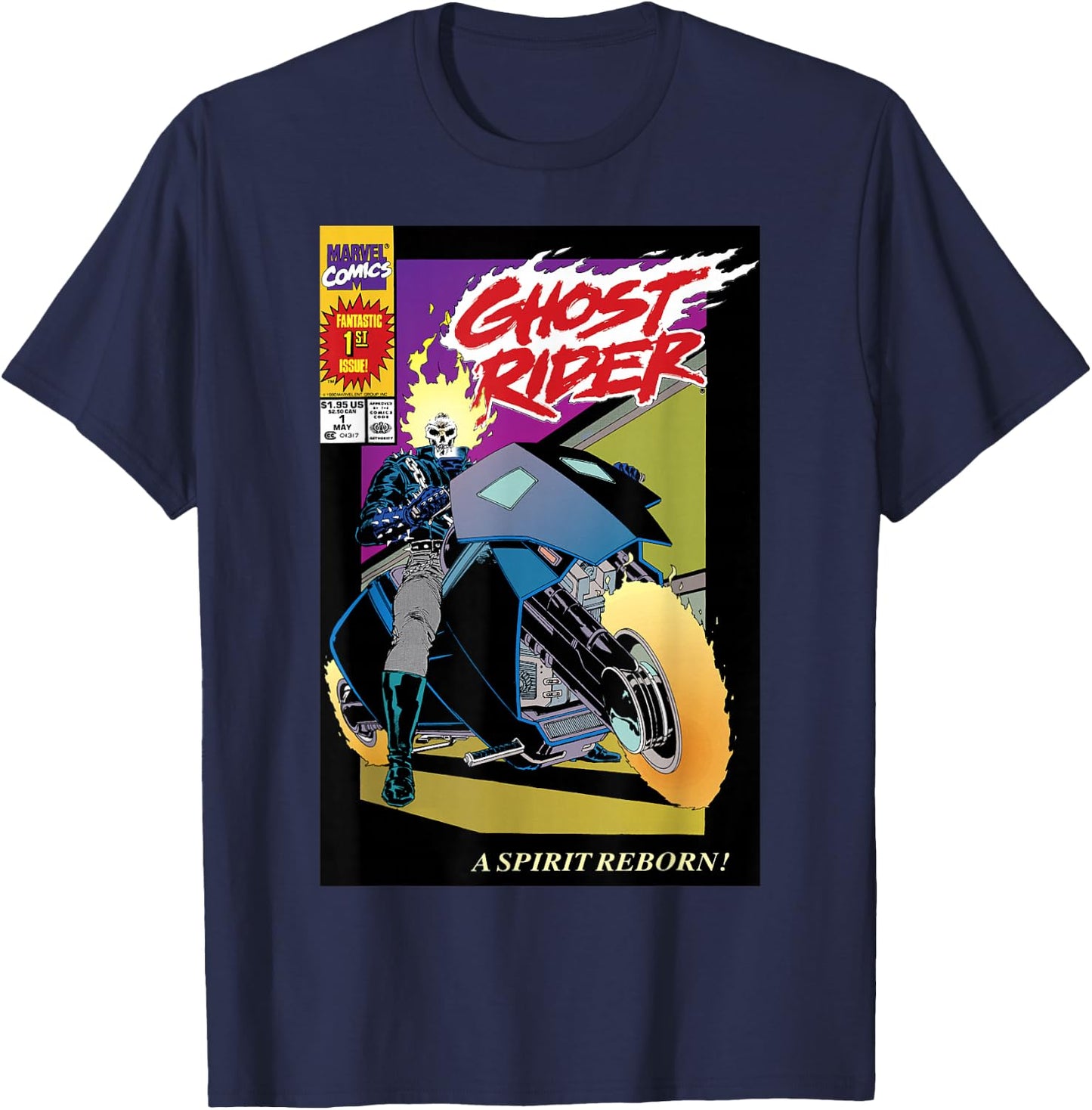 Marvel Ghost Rider Number 1 Comic Cover T-Shirt - T-Shirt | Navy