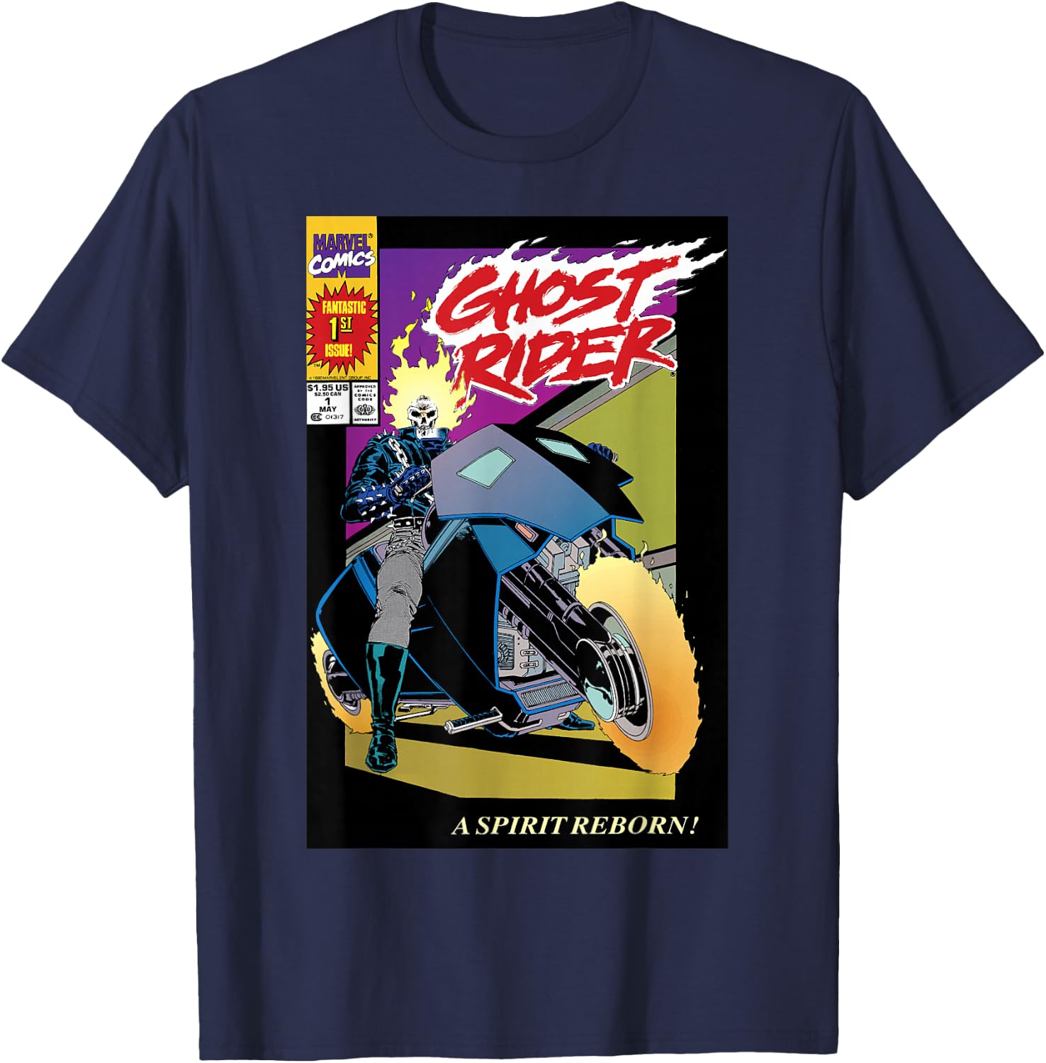 Marvel Ghost Rider Number 1 Comic Cover T-Shirt - T-Shirt | Navy