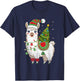Llama Christmas Tree Cute X-mas Lights Festive Holiday T-Shirt - T-Shirt | Navy