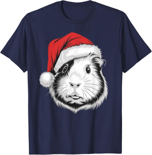 Joyful Guinea pig Santa on Guinea pig Christmas T-Shirt - T-Shirt | Navy