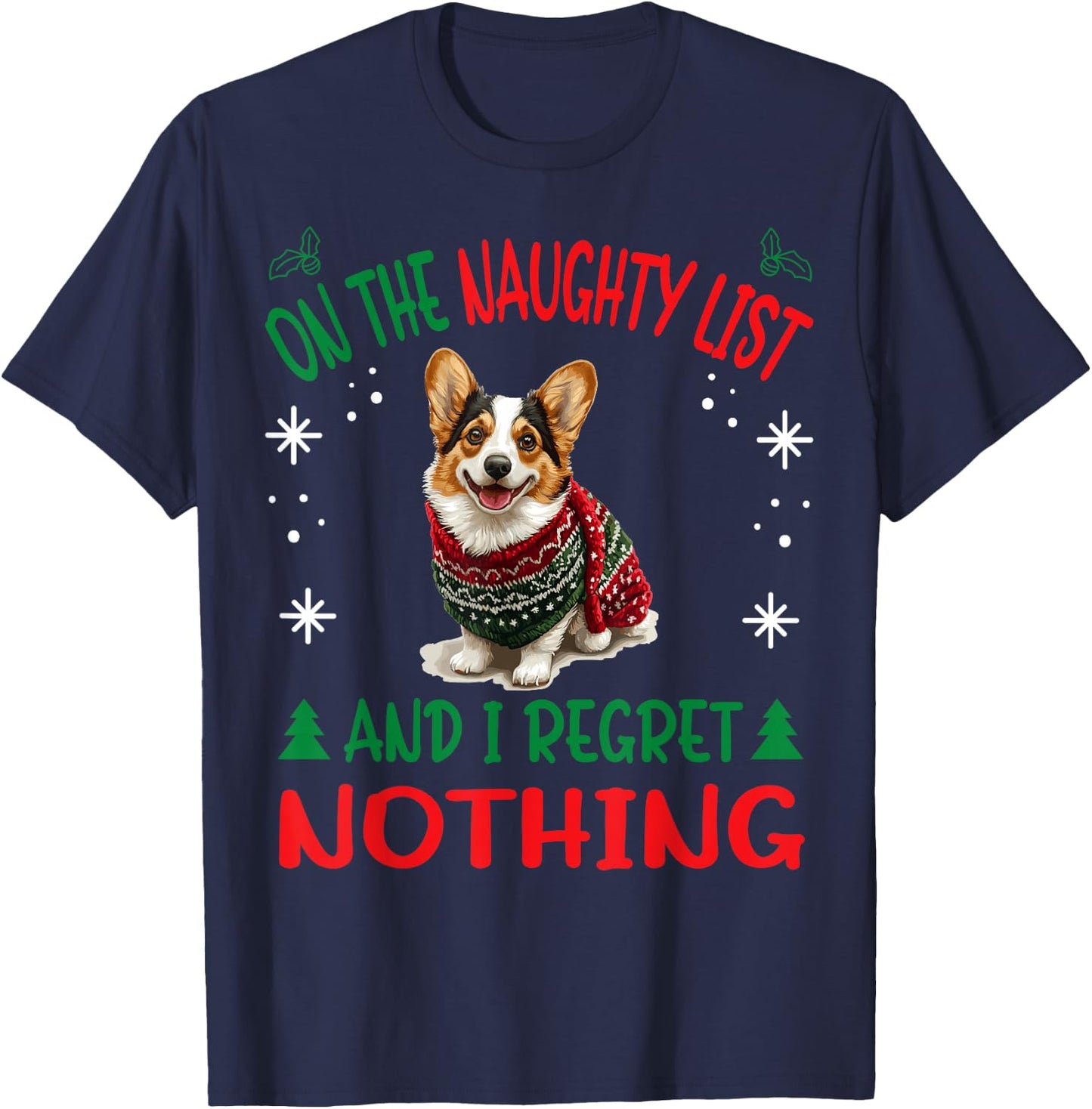 Cute Cardigan Welsh Corgi Dog Christmas On The Naughty List T-Shirt - T-Shirt | Navy