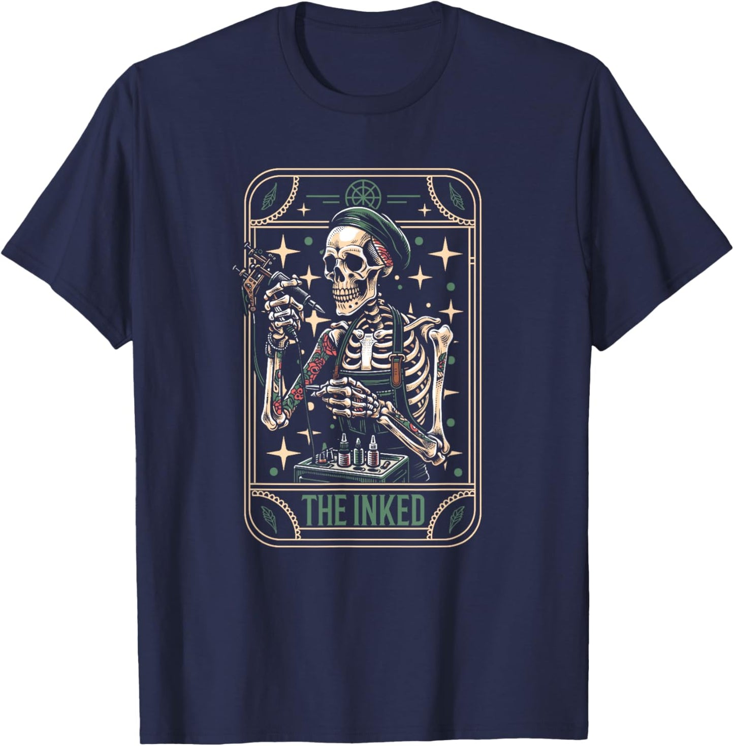 Tattooist Artist Tattoo Tattoos - Skeleton Tarot Card T-Shirt - T-Shirt | Navy