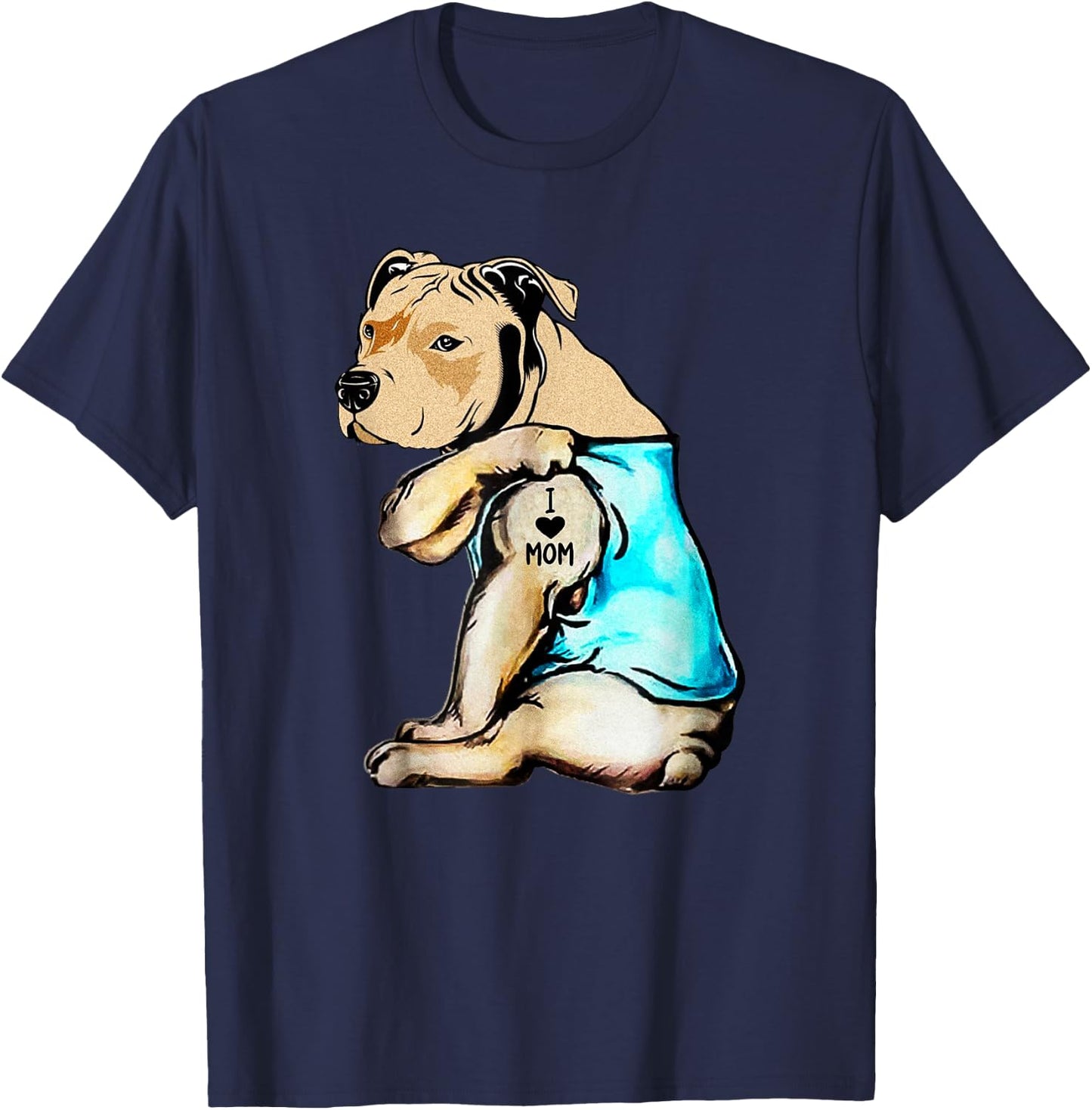 Pit Bull - I Love Mom Tattoo Small T-Shirt - T-Shirt | Navy