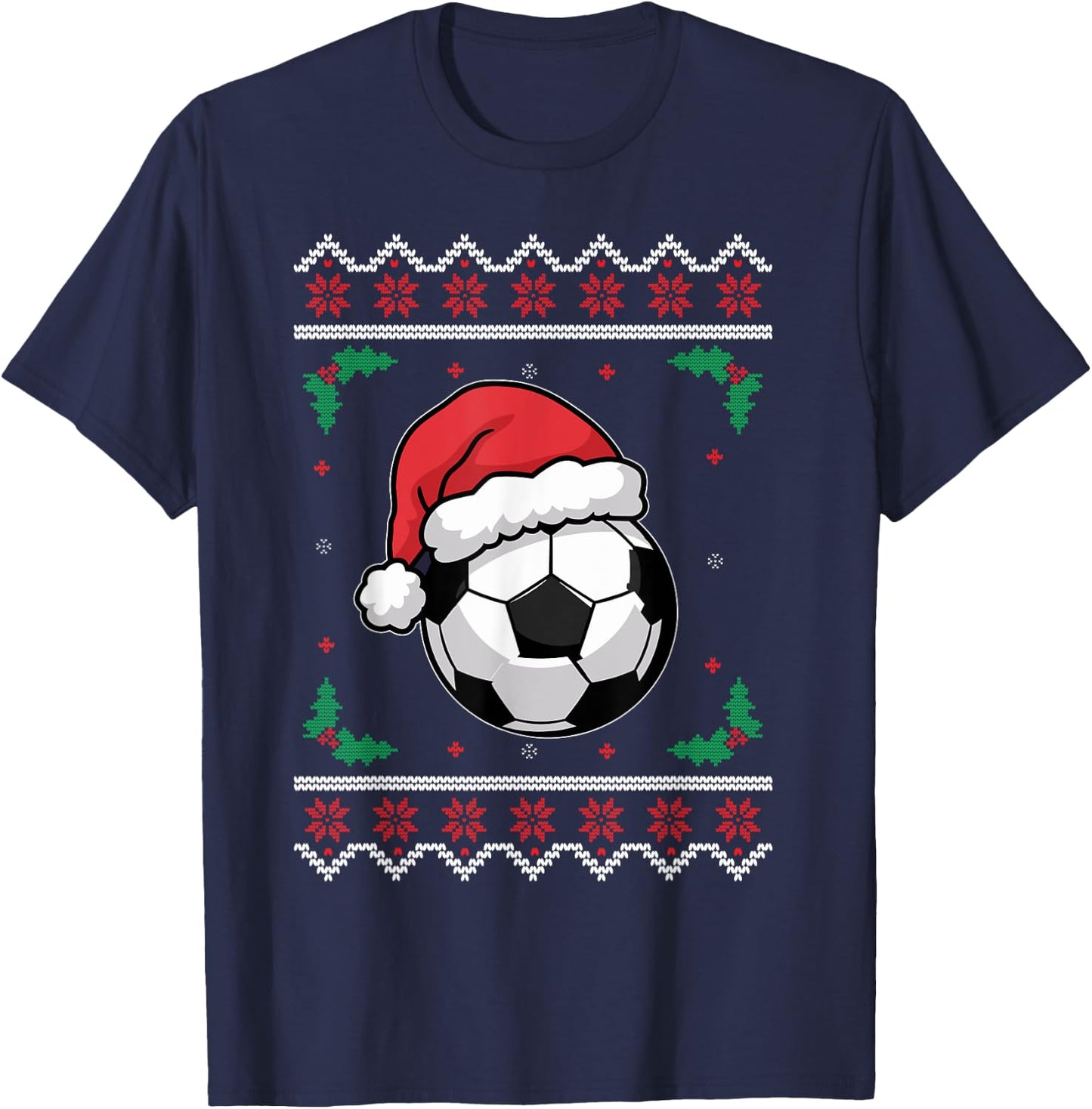 Christmas Santa Football Xmas Ugly Soccer Boys Kid Youth T-Shirt - T-Shirt | Navy