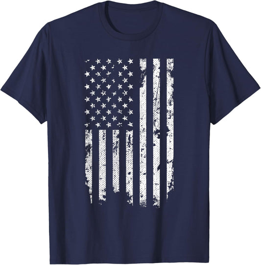 Threadrock Distressed American Flag - -Adults, Kids - Black - Short Sleeve - Classic Fit - - Small T-Shirt - T-Shirt | Navy