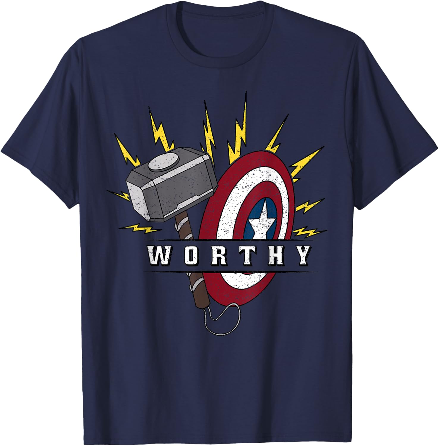 Marvel Avengers Endgame Captain America Worthy Hammer Shield T-Shirt - T-Shirt | Navy