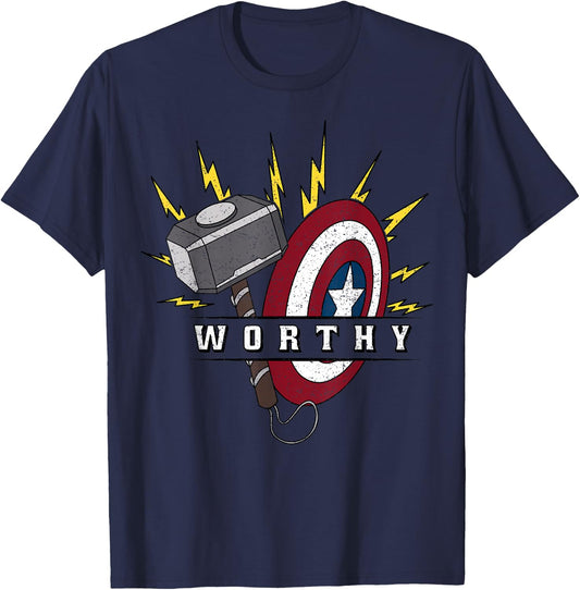 Marvel Avengers Endgame Captain America Worthy Hammer Shield T-Shirt - T-Shirt | Navy