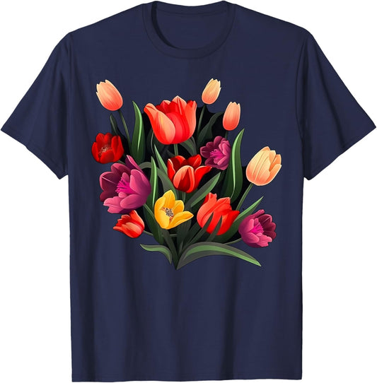 Bouquet of Tulips on Tulip flowers T-Shirt - T-Shirt | Navy
