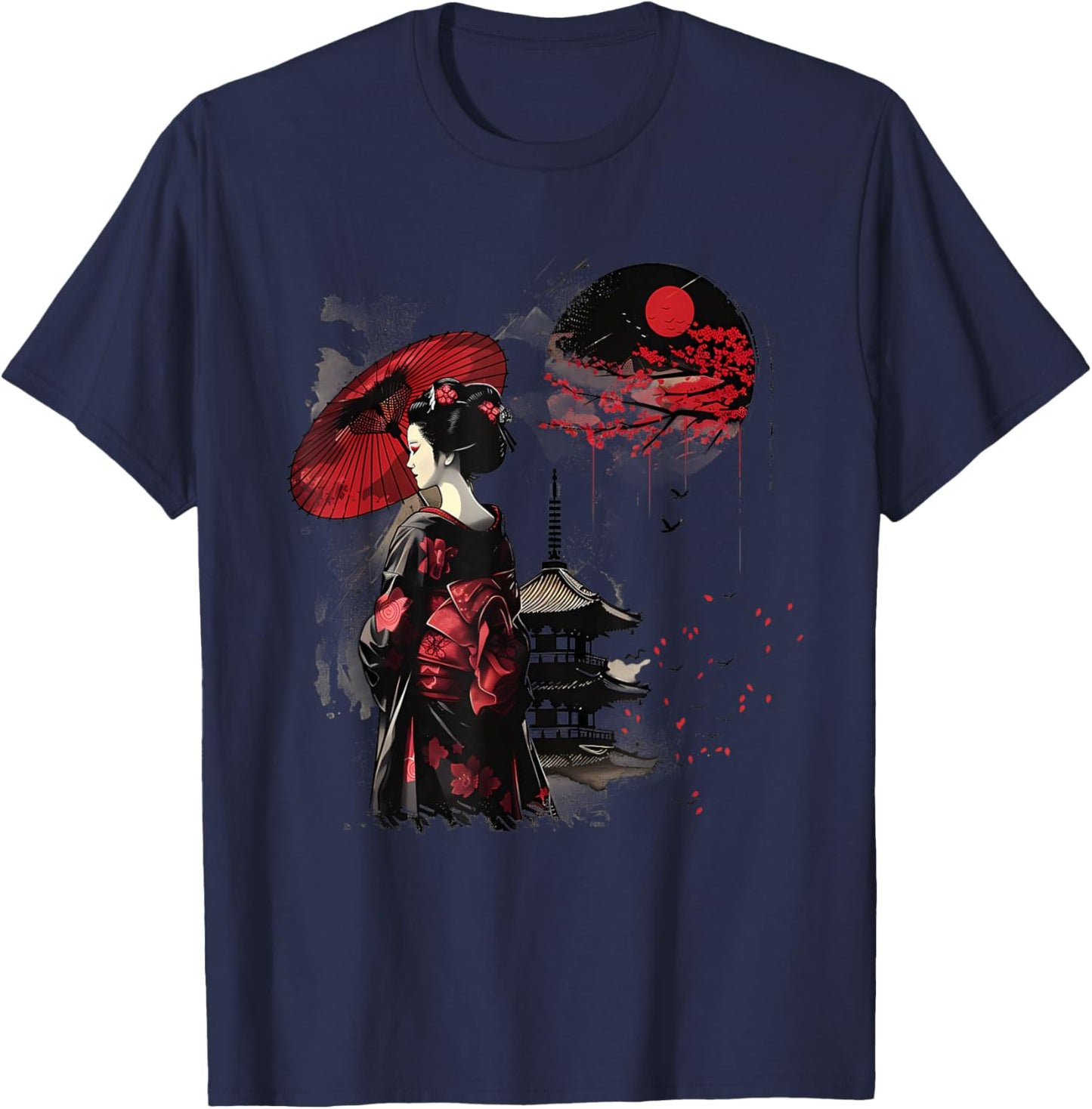 Japanische Geisha-Pagode Kimono Geisha Mädchen Traditionelle Kunst T-Shirt - T-Shirt | Navy