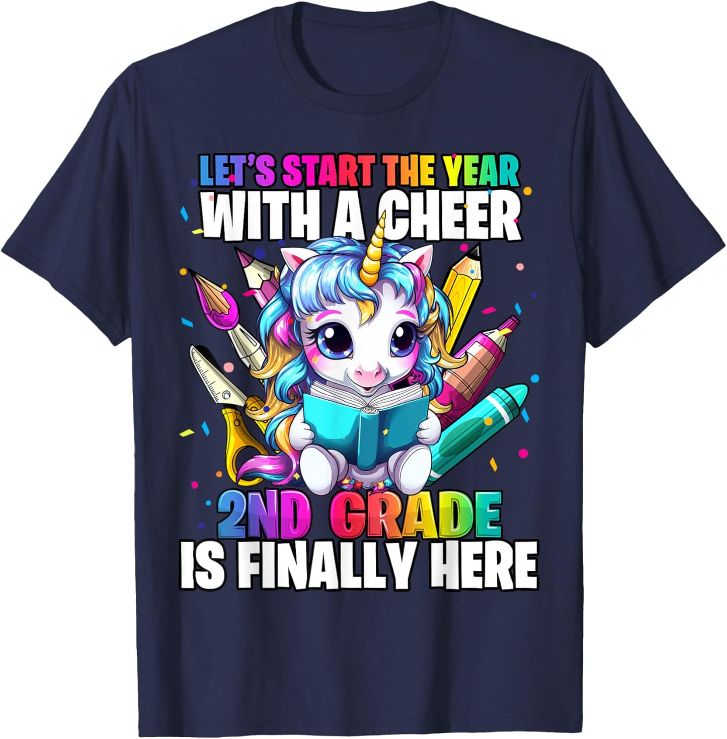 Unicorn 2nd Grade Back to School First Day of School Girls T-Shirt - T-Shirt | Navy