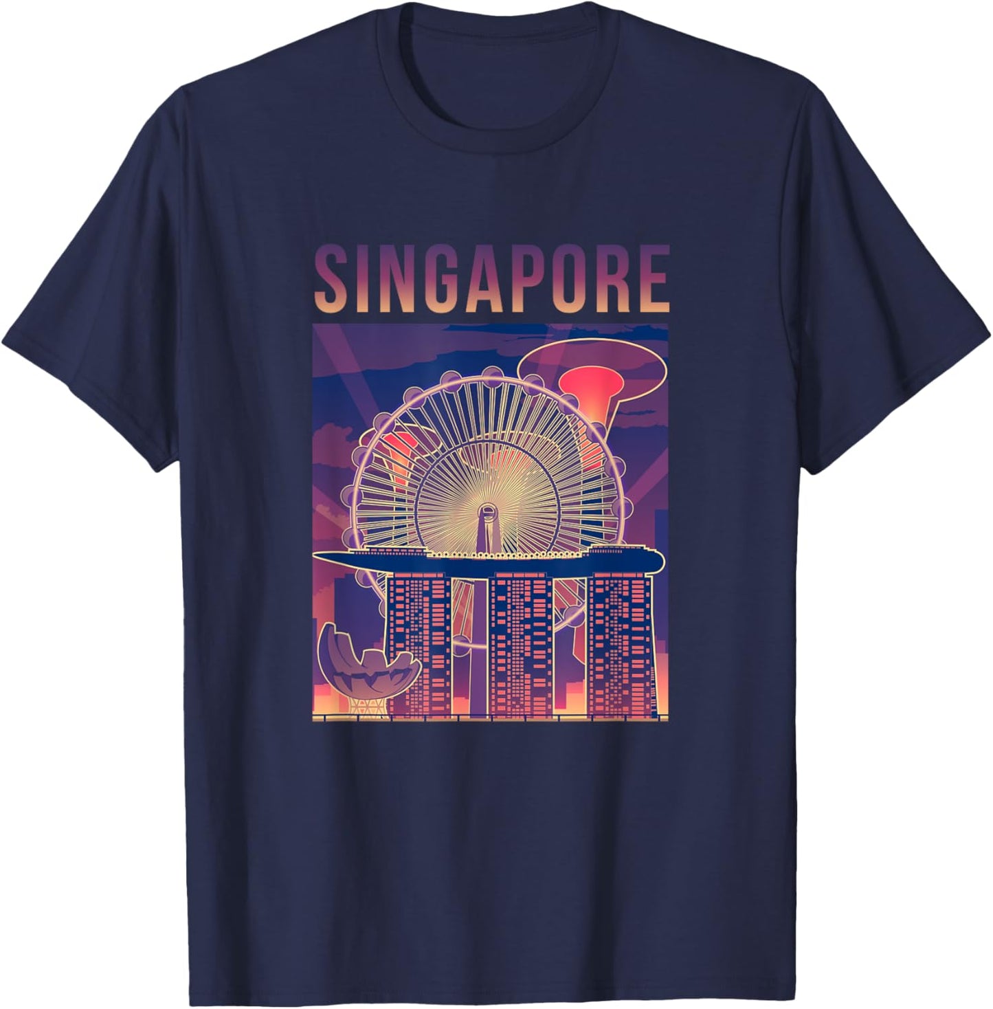 Singapore Travel Outfit City Skyline With Iconic Landmarks T-Shirt - T-Shirt | Navy