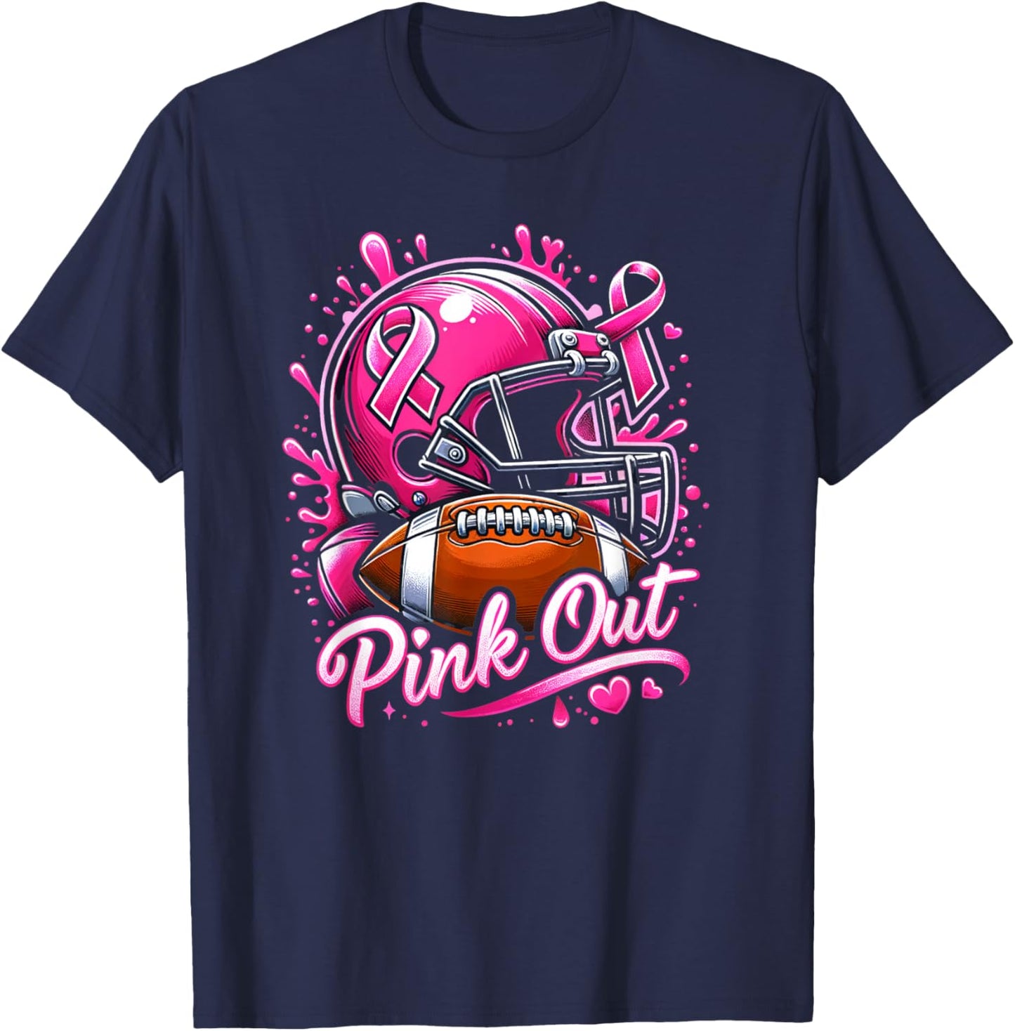 Pink Out Tackle Breast Cancer Awareness American Football T-Shirt - T-Shirt | Navy