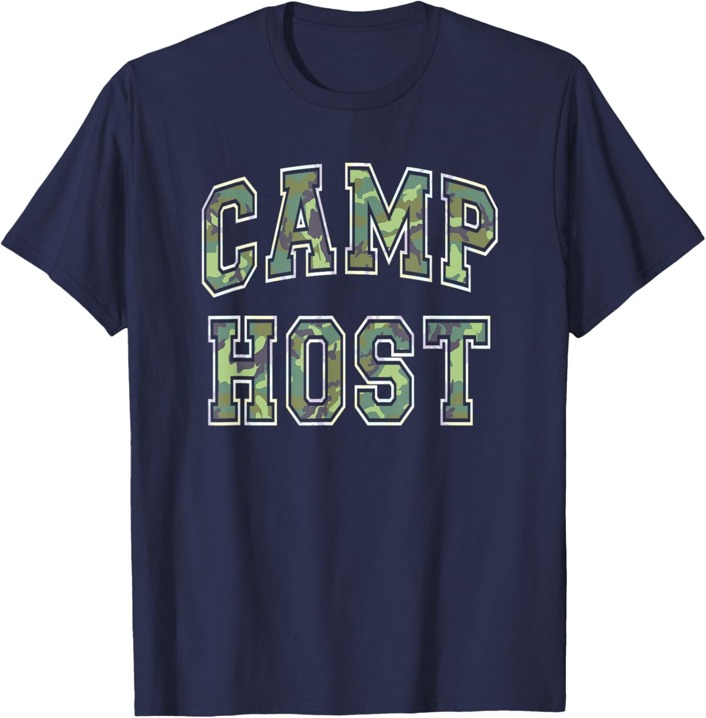 Camo CAMP HOST Summer Campfire Staff Squad Director Team T-Shirt - T-Shirt | Navy