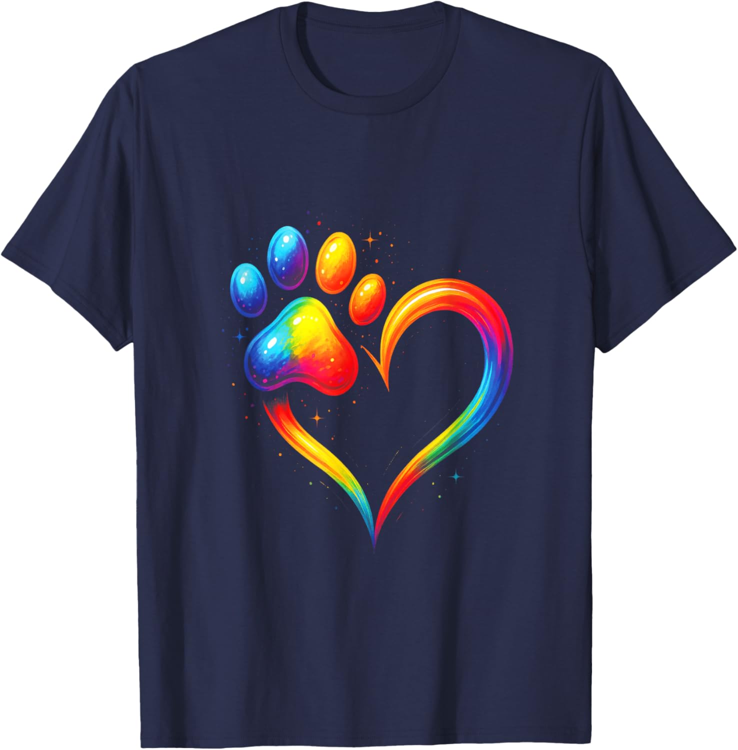 Bunte Hundepfote Tierliebhaber Aquarell Pfote T-Shirt - T-Shirt | Navy