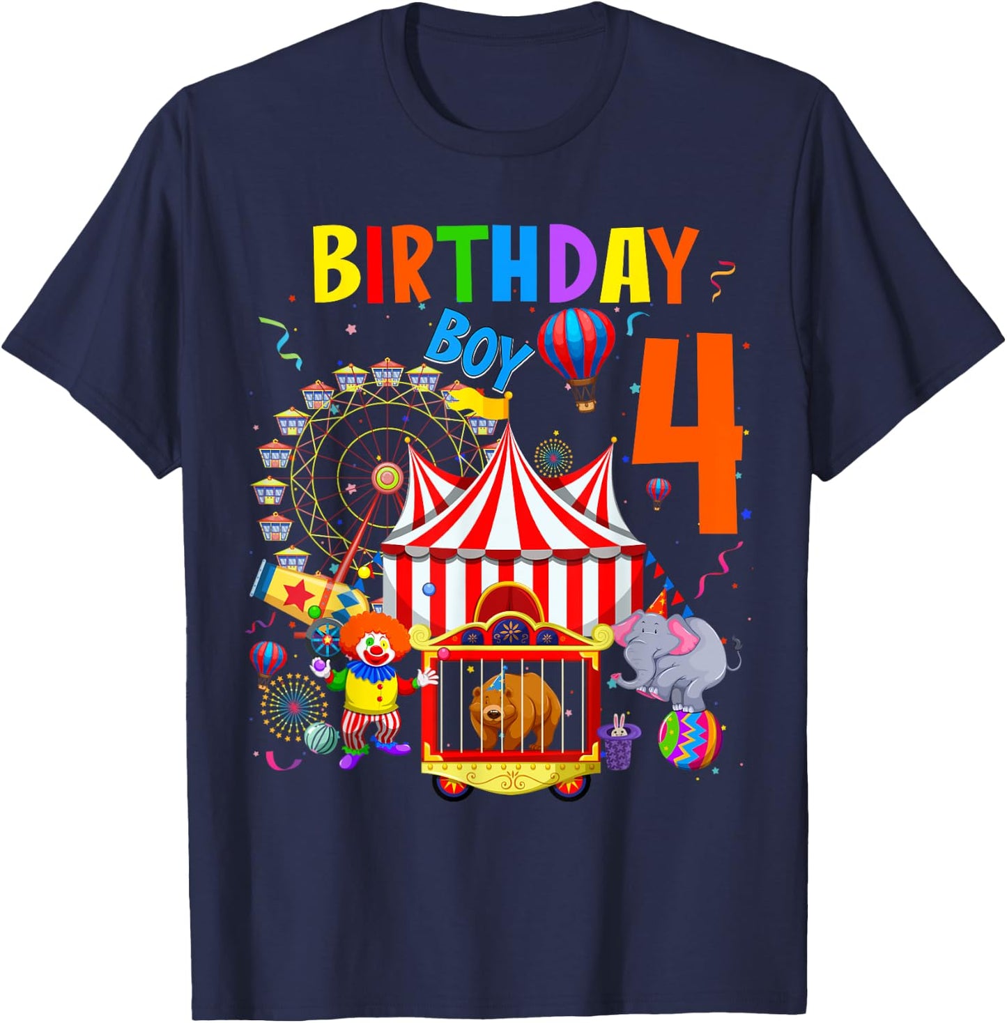 Children's 4th Birthday Boy Themes 4 Years Old Circus T-Shirt - T-Shirt | Navy