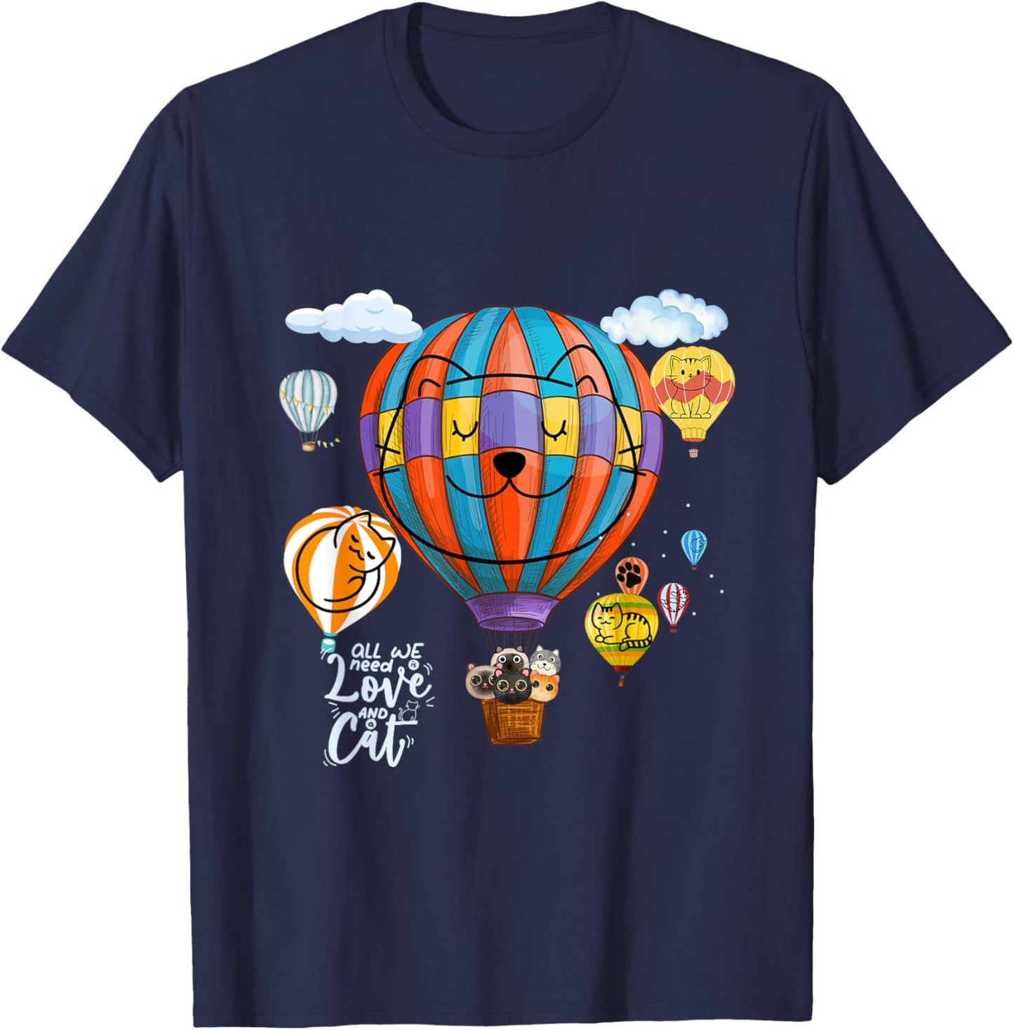 Fun Cats On Hot Air Balloons Men Women T-Shirt - T-Shirt | Navy