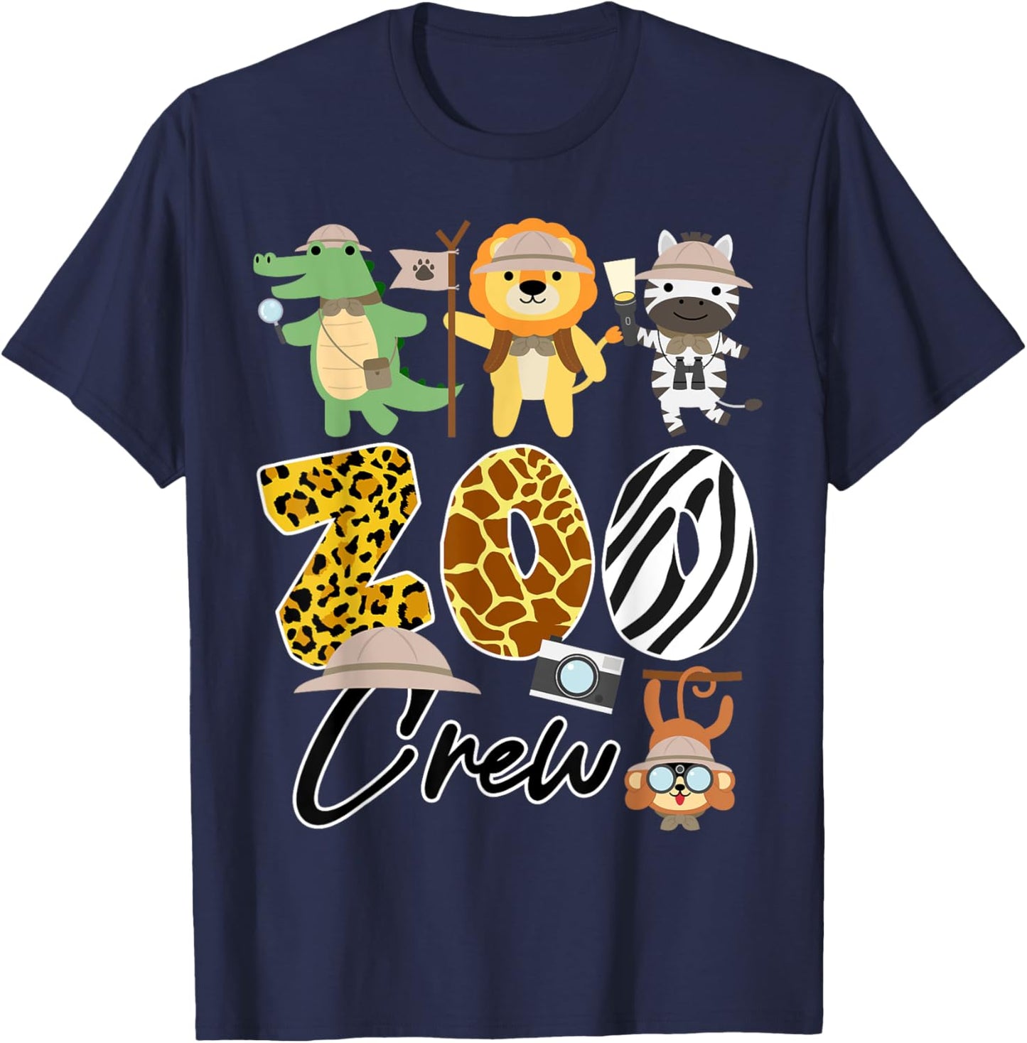 Wildlife Zoo Crew with Giraffe, Zebra, and Lion T-Shirt - T-Shirt | Navy