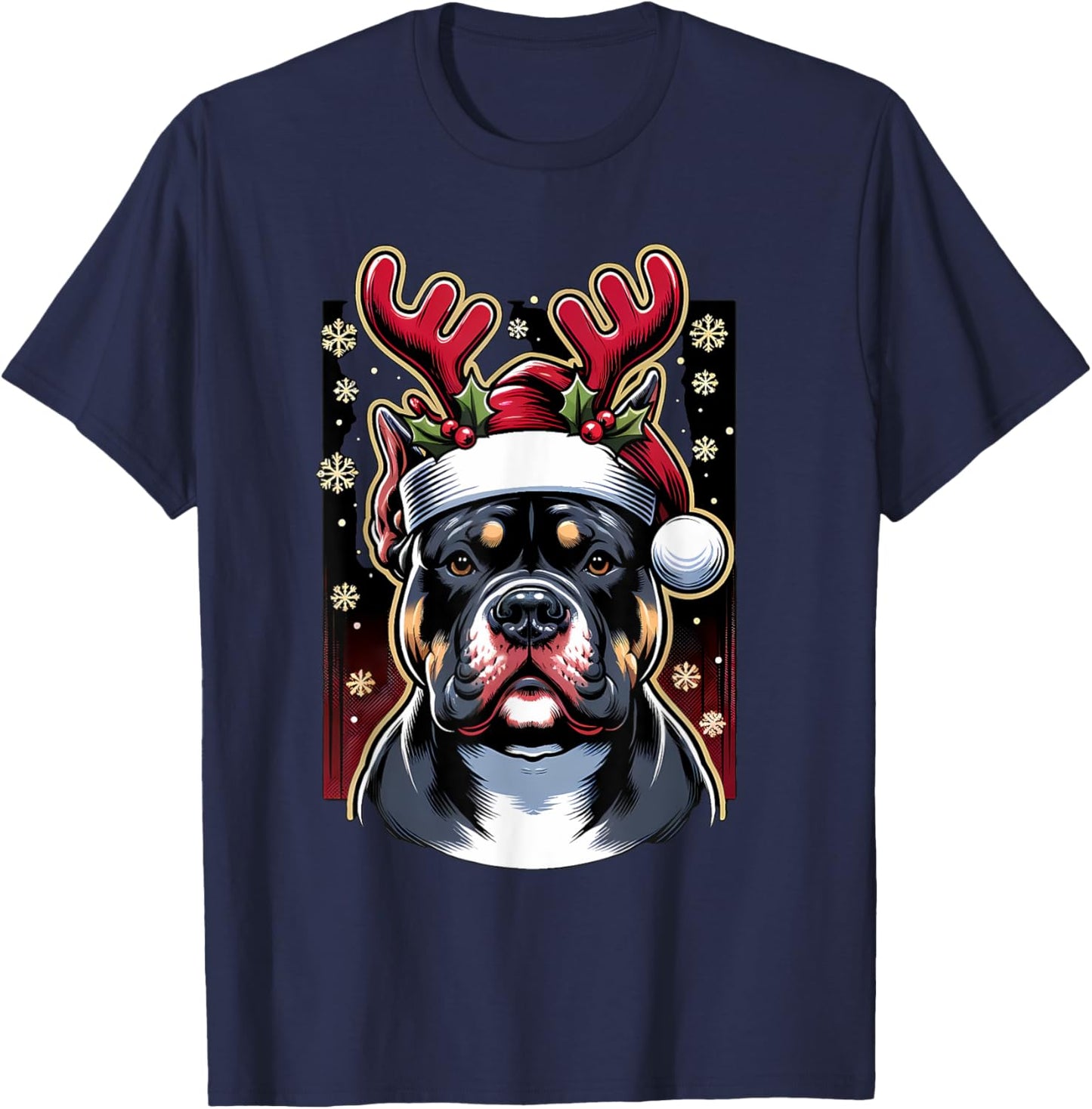 Christmas American Bully Dog Reindeer T-Shirt - T-Shirt | Navy