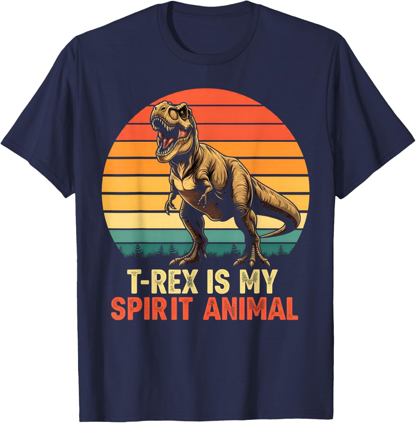 T-Rex is My Spirit Animal Funny Dinosaur Fan Retro Graphic T-Shirt - T-Shirt | Navy