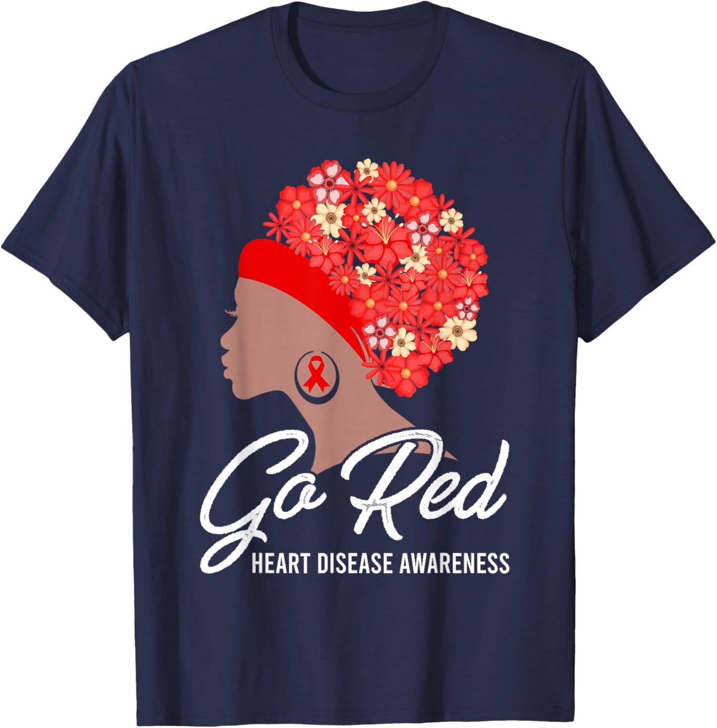 African American Women Heart Disease Awareness Ribbon Go Red T-Shirt - T-Shirt | Navy