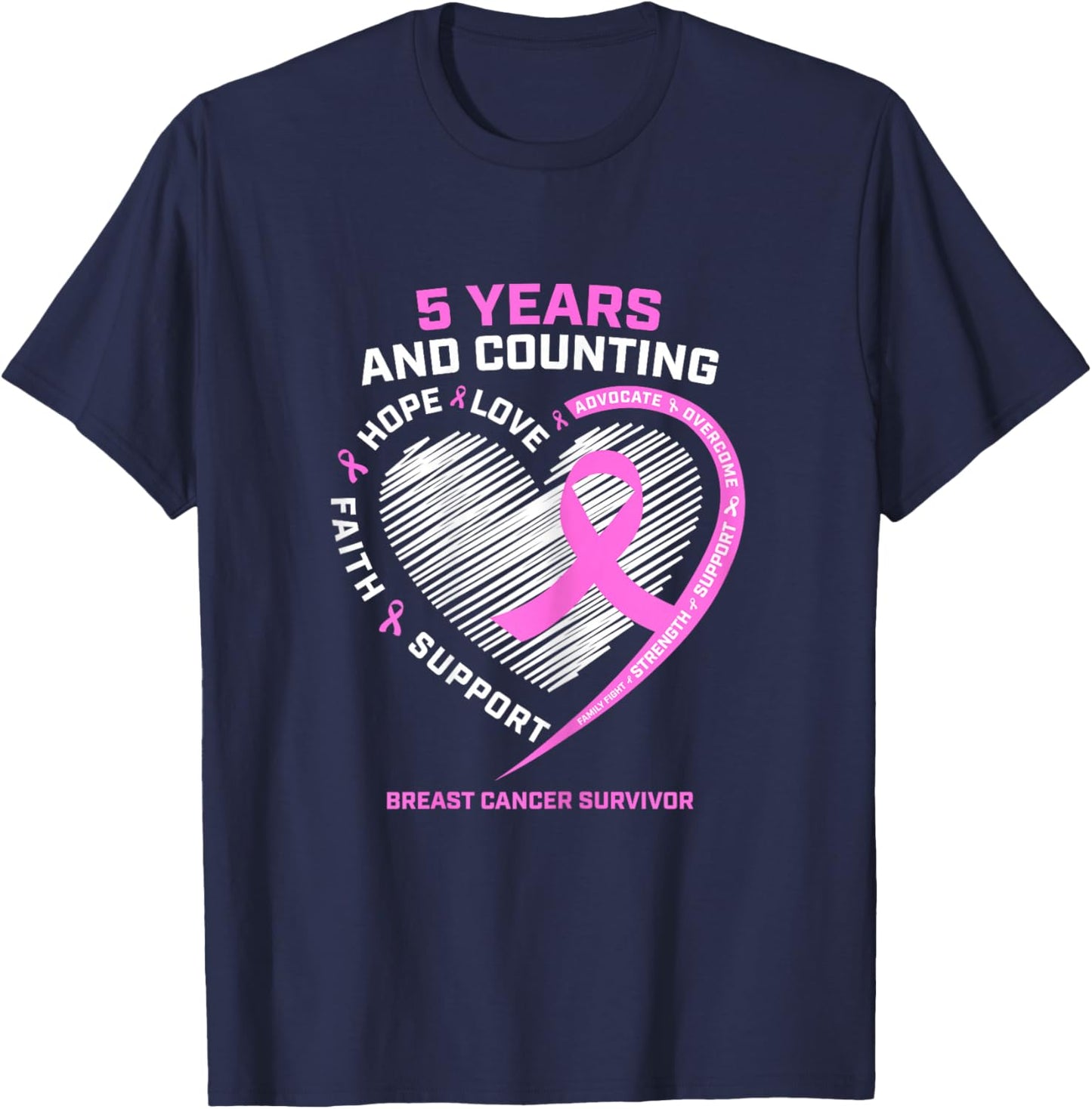 5 Year Breast Cancer Survivor Shirt 5 Years Cancer Free T-Shirt - T-Shirt | Navy